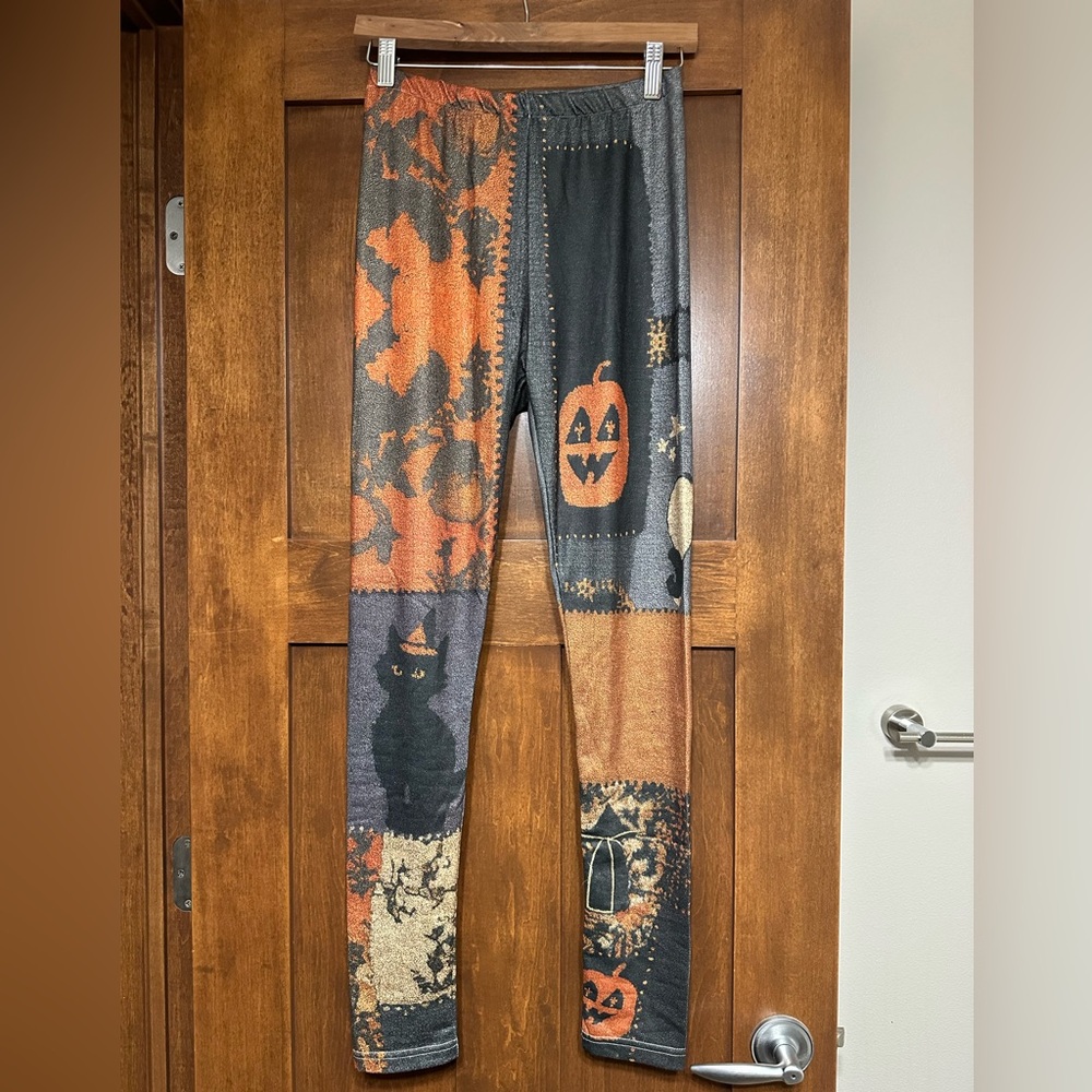 Halloween Patchwork Kids Leggings - Orange & Black